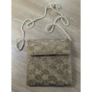 Vintage Carla Marchi Gold Beaded Evening Bag Geometric Diamond Envelope Purse
